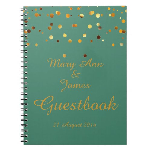 Gold Confetti Glitter Faux Foil Green Guest Notebook