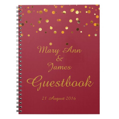 Gold Confetti Glitter Faux Foil Maroon Guest Notebook