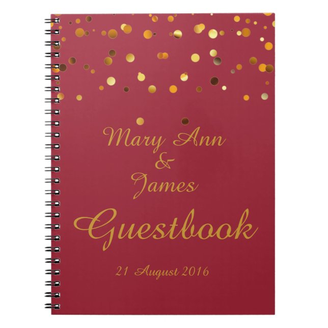 Gold Confetti Glitter Faux Foil Maroon Guest Notebook (Front)
