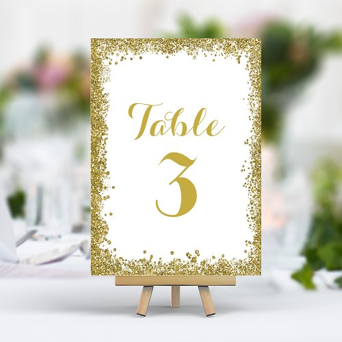 Gold Confetti Glitter Frame Wedding Table Number