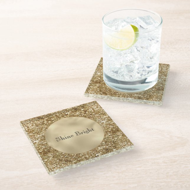 Gold Confetti Glitter Glass Coaster (Angled)