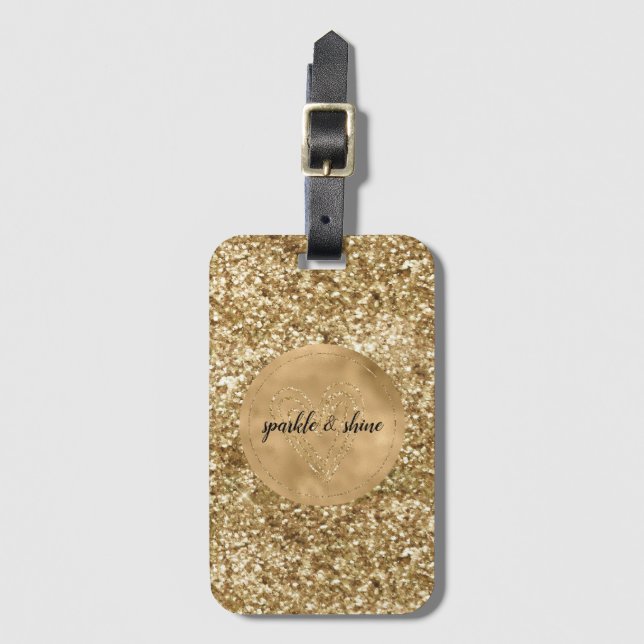 Gold Confetti Glitter Heart Luggage Tag (Front Vertical)