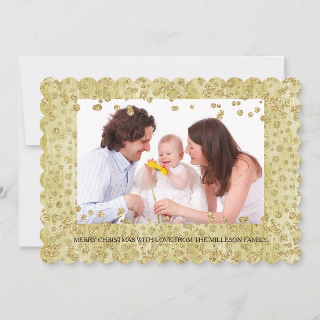 Gold Confetti Glitter Personalized Photo Christmas Holiday Card (Front)