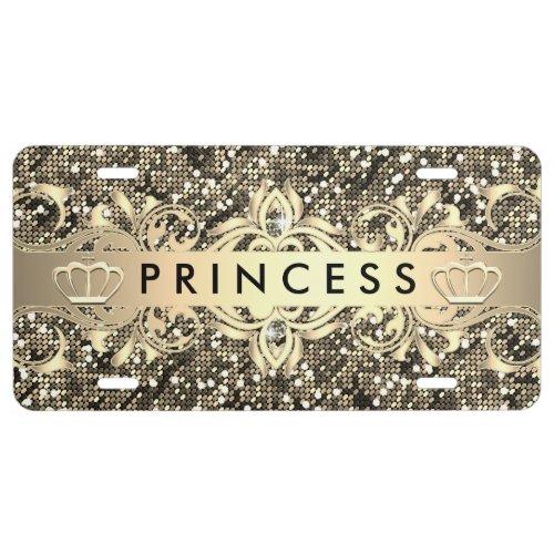 Gold Confetti Glitter Princess  Personalize License Plate