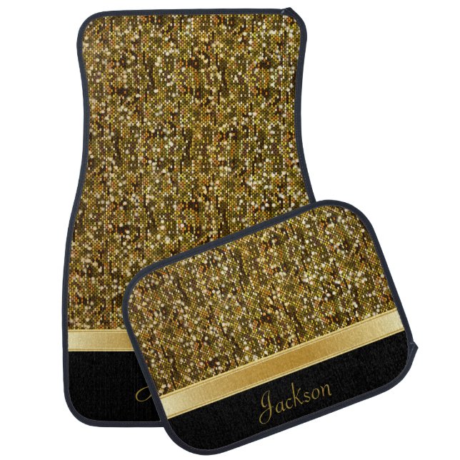 Gold Confetti Glitter Print Car Floor Mat (Set)