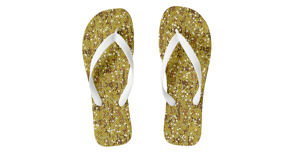 Gold Confetti Glitter Print Flip Flops Zazzle