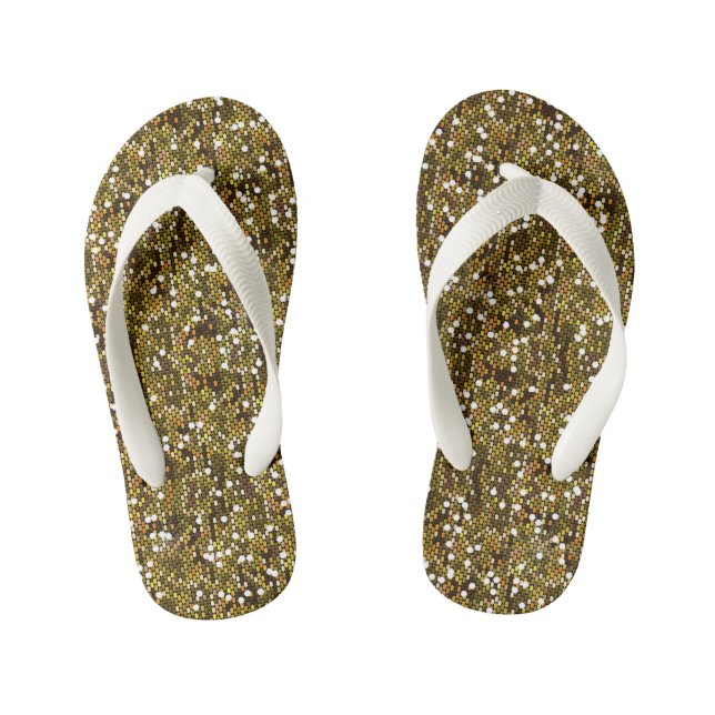 Gold Confetti Glitter Print Kid's Flip Flops (Footbed)