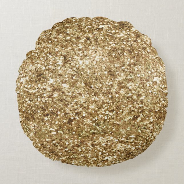 Gold Confetti Glitter Round Pillow (Front)