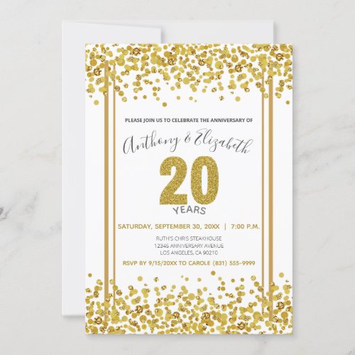 Gold Confetti Glitter_Style 20th Anniversary Party Invitation
