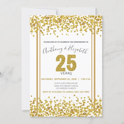 Gold Confetti Glitter_Style 25th Anniversary Party Invitation