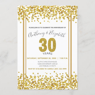 Gold Confetti Glitter-Style 30th Anniversary Party Invitation