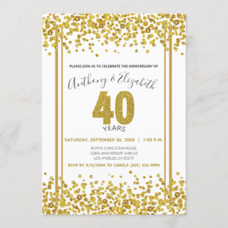 Gold Confetti Glitter-Style 40th Anniversary Party Invitation
