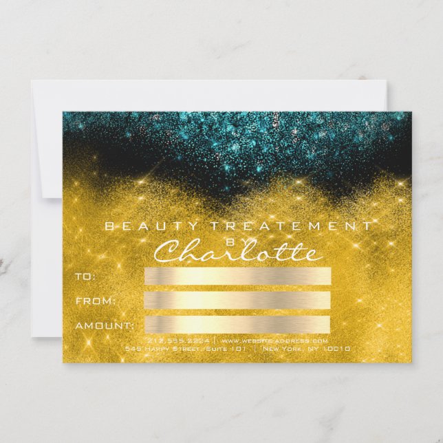 Gold Confetti Glitter Teal Salon Certificate Gift (Front)