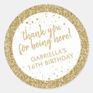 Gold Confetti Glitter Thank You Birthday Favor Classic Round Sticker