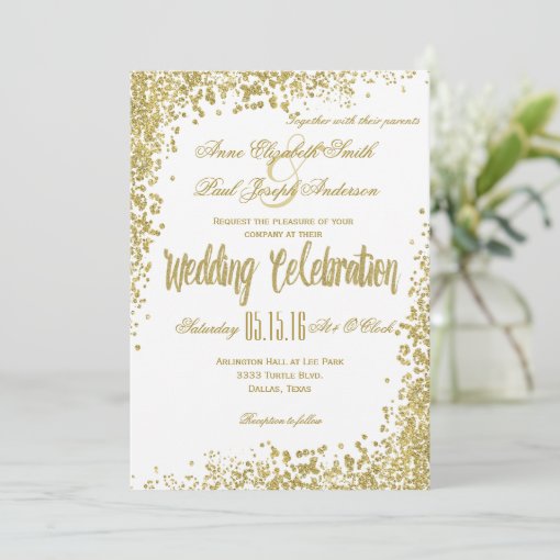 Gold Confetti & Glitter wedding invitation II Zazzle