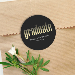 Gold Confetti Grad Party Stickers Simple Modern 