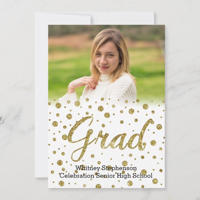 Gold Confetti Grad Photo Graduation Announcement (Front)