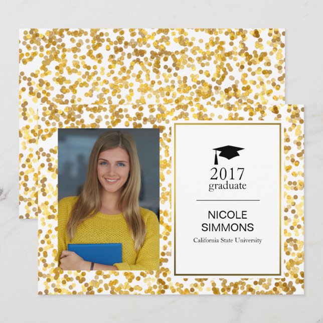 Gold Confetti Graduate Photo Card (Front/Back)