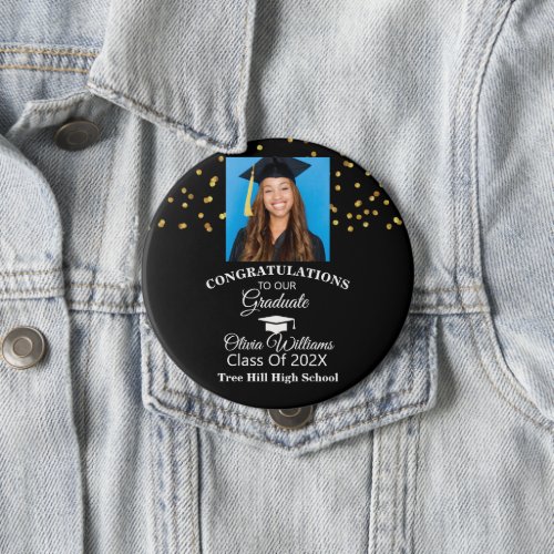 Gold Confetti Graduate Photo Graduation Party Button