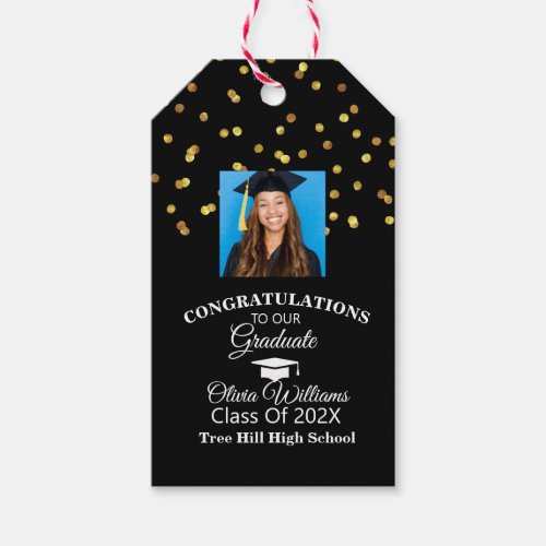 Gold Confetti Graduate Photo Graduation Party Gift Tags