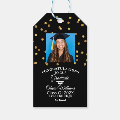 Gold Confetti Graduate Photo Graduation Party Gift Tags