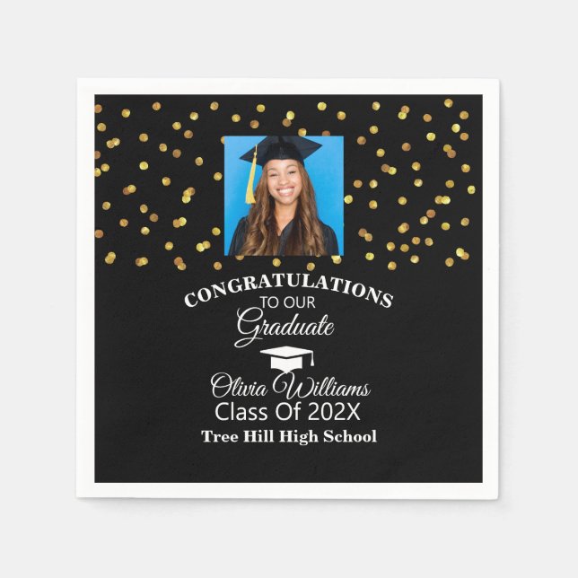 Gold Confetti Graduate Photo Graduation Party Napkins (Front)