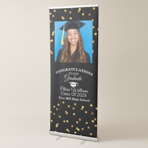 Gold Confetti Graduate Photo Graduation Party Retractable Banner