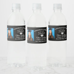 Gold Confetti Graduate Photo Graduation Party Water Bottle Label