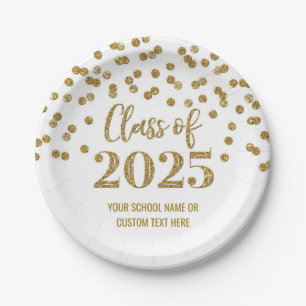Gold Confetti Graduation 2025 Paper Plates