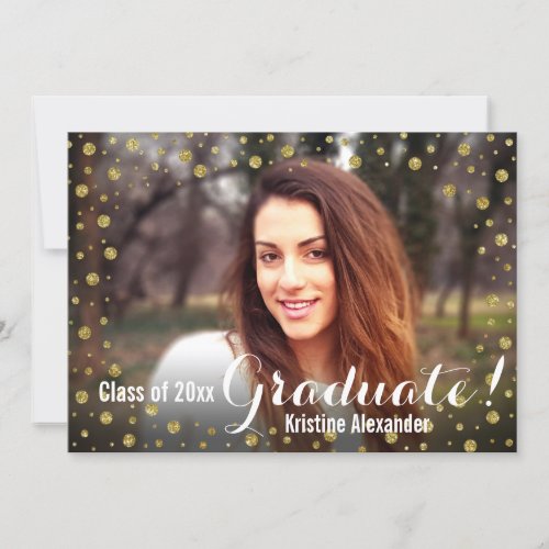Gold Confetti Graduation Announcement Photo Card