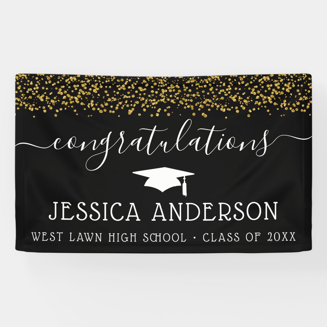 Gold Confetti Graduation Banners Grad Party | Zazzle