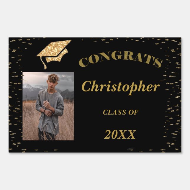 Gold Confetti Graduation Cap Sign (Back)