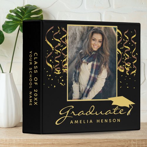 Gold Confetti Graduation Graduate Photo Album 3 Ri 3 Ring Binder
