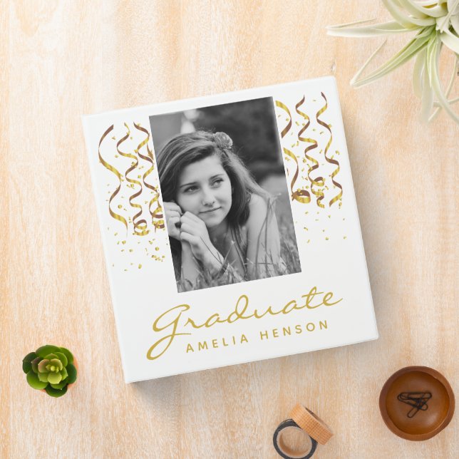 Gold Confetti Graduation Graduate Photo Album 3 Ring Binder (In Situ)