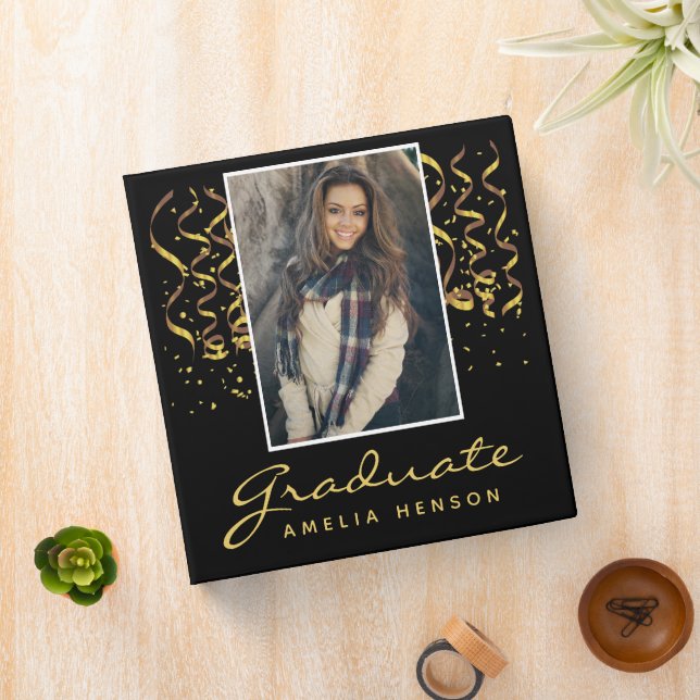 Gold Confetti Graduation Graduate Photo Album 3 Ring Binder (In Situ)