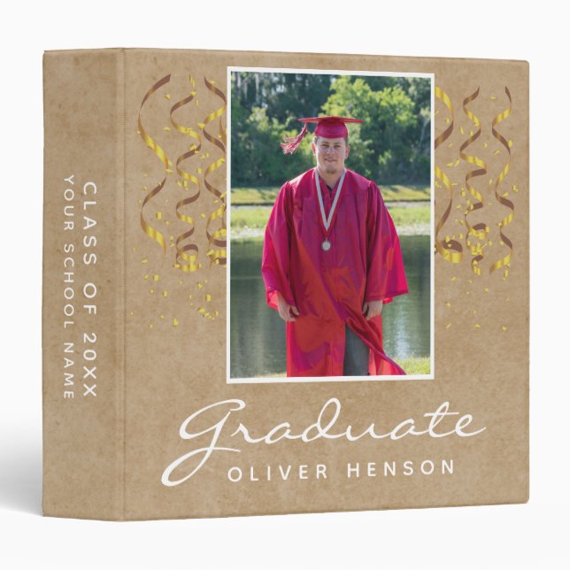 Gold Confetti Graduation Graduate Photo Album 3 Ring Binder (Front/Spine)