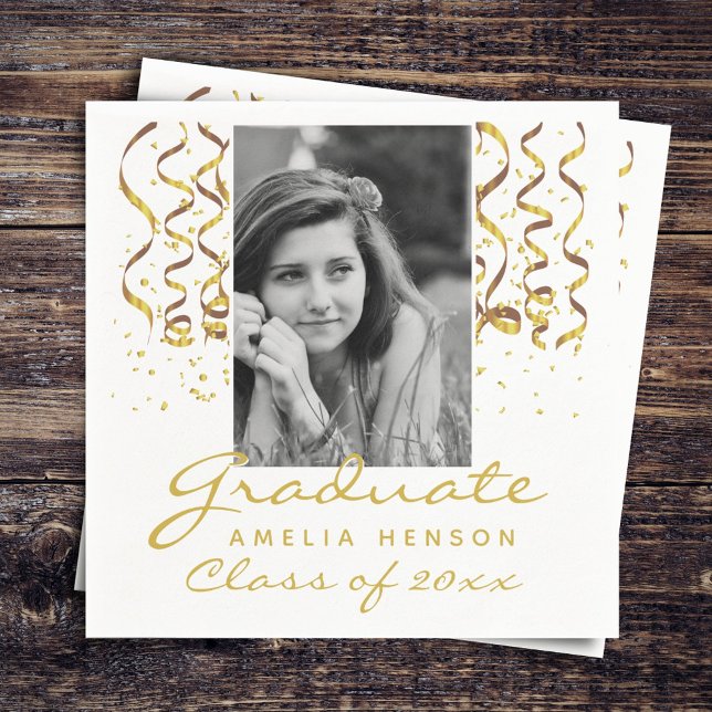 Gold Confetti Graduation Graduate Photo Napkins (Creator Uploaded)