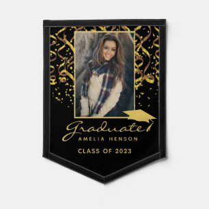 Gold Confetti Graduation Graduate Photo Pennant
