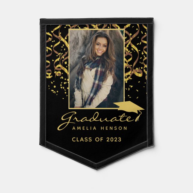 Gold Confetti Graduation Graduate Photo  Pennant (Front)