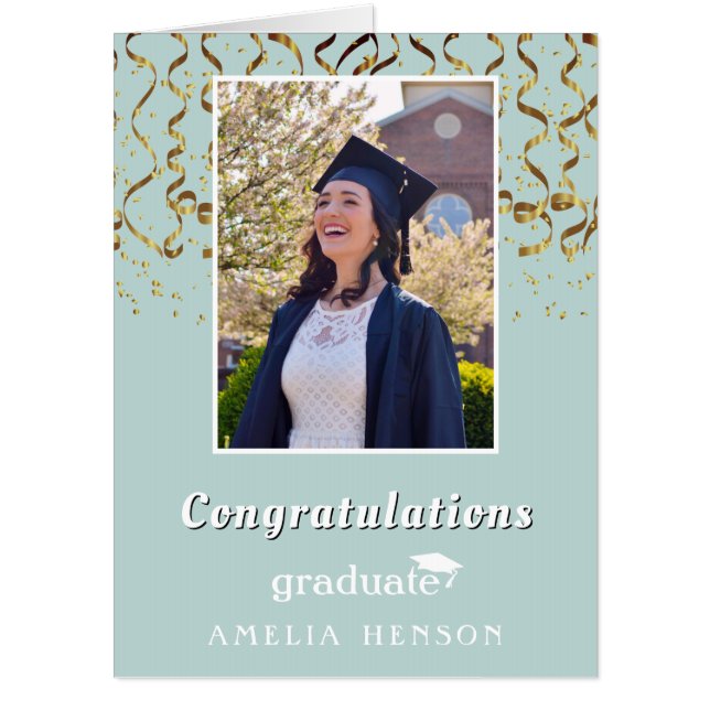 Gold Confetti Graduation Graduation Photo Giant Card (Front)