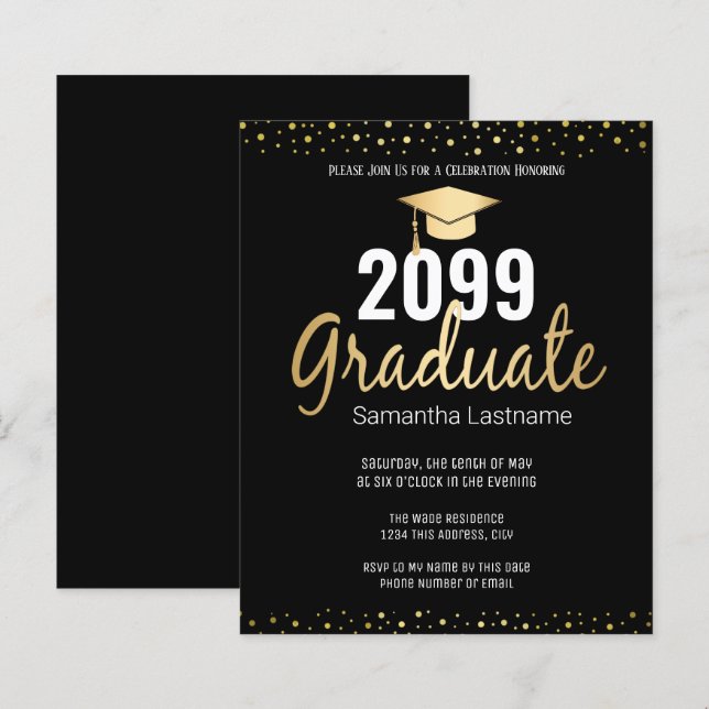 Gold Confetti Graduation Party Invitation (Front/Back)