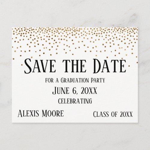 Gold Confetti Graduation Party Save the Date Postcard