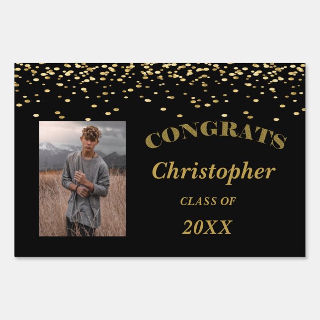 Gold Confetti Graduation Sign (Front)