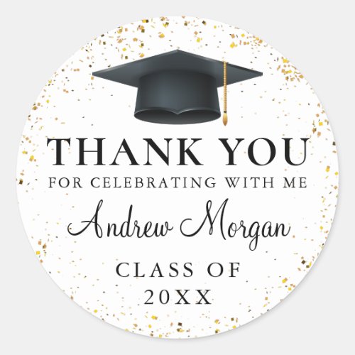 Gold confetti Graduation Thank You Classic Round Sticker