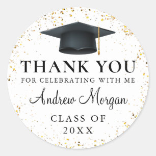 Gold confetti Graduation Thank You Classic Round Sticker
