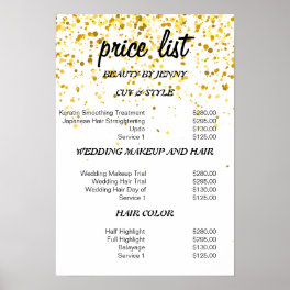 Gold Confetti Hair & Beauty Price List Poster