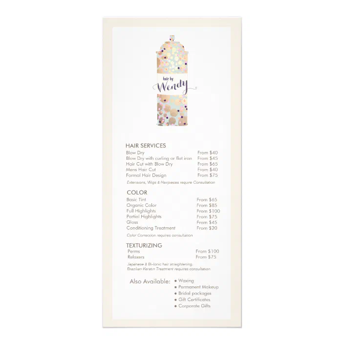 Gold Confetti Hair Spray Hair Salon Service Menu Zazzle Com Gold Confetti Hair Spray Hair Salon Service Menu Zazzle Com