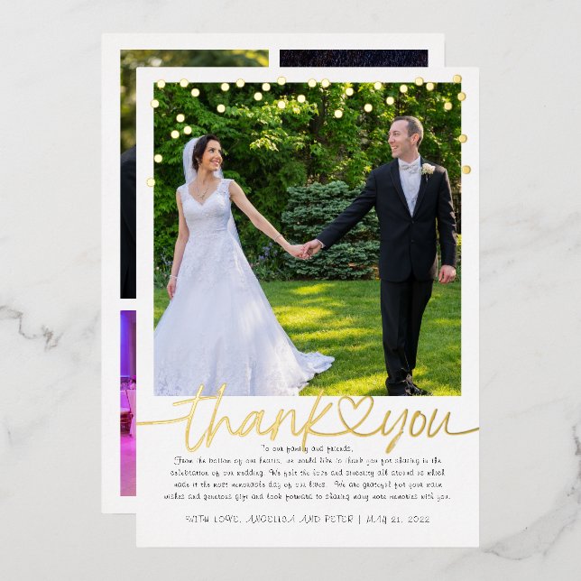 Gold Confetti Hand Lettering Wedding Thank You Foil Invitation (Front/Back)