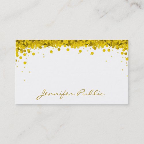 Gold Confetti Hand Script Text Elegant Template Business Card