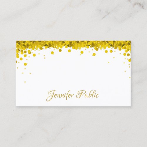 Gold Confetti Hand Script Text Stylish Template Business Card